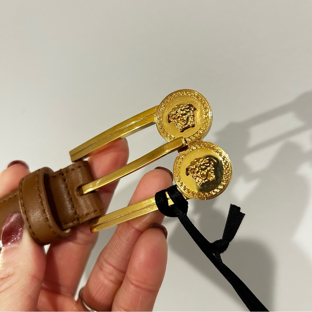 Versace Brown Leather Belt with Gold Medusa Buckle - Picture 7 of 8